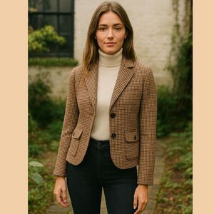 American Eagle Y2K Houndstooth Wool Blazer Womens Sz S Ivy League Heritage Prep